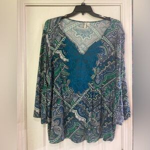 Cato blue green lace detail top sz 18/20